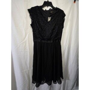 Dressystar Women's Black Lace Chiffon Fit & Flare Dress Plus XL Knee Length